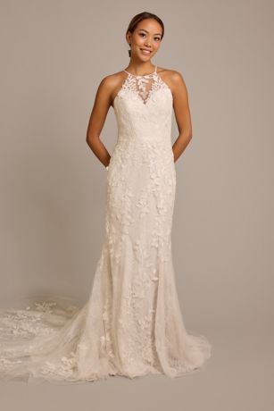 David’s Bridal Lace Mermaid Wedding ceremony Costume with Excessive-Neck Halter