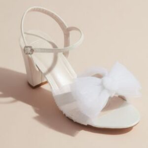 Mid-Heel Sandals with Pleated Chiffon Bow | David’s Bridal